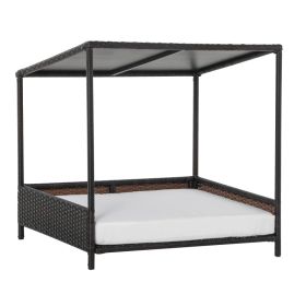 Wicker Dog House Raised Rattan Puppy Bed Cat Shelter for Indoor Outdoor Garden Patio Pet Sofa with Removable Cushion for Medium Sized Pet Brown (Option: Brown and White-875x725x170 mm)